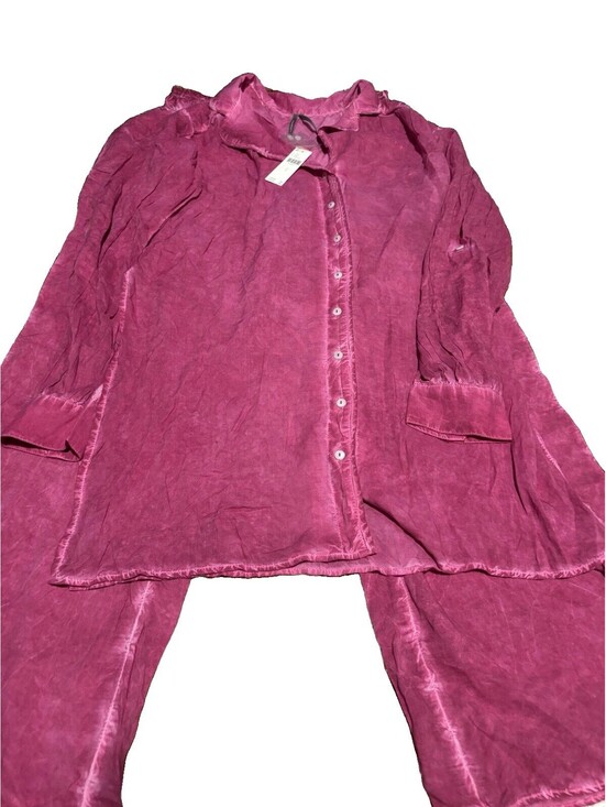 Anthropologie Other - Anthropologie Pink Modal 2-Piece Set Button-Up Shirt Wide-Leg Pants S